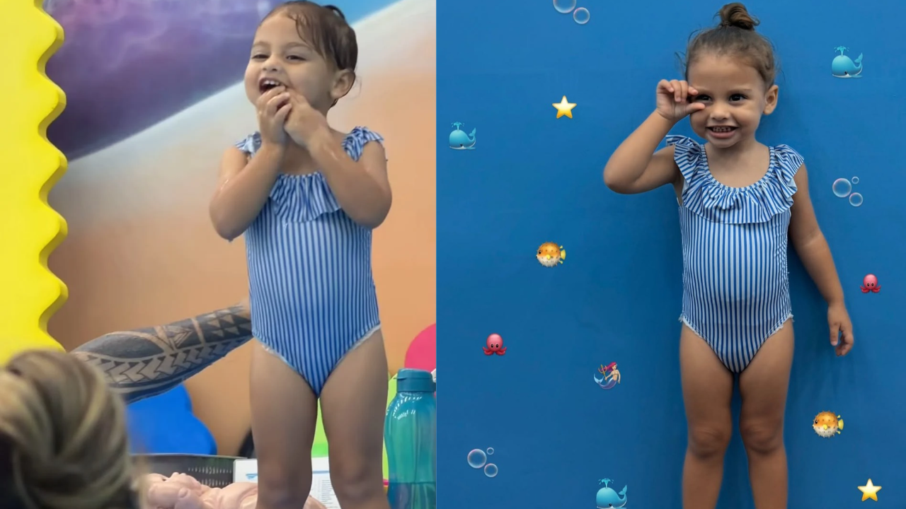 Amanda Kimberlly compartilha momentos de Helena, filha com Neymar, durante aula de natação; veja fotos e vídeo