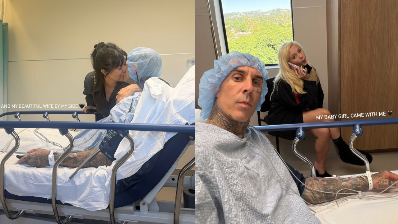 Travis Barker é hospitalizado, recebe visita da filha e ganha beijo de Kourtney Kardashian